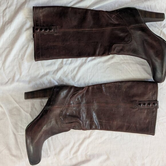 Frye "Miranda Stud Tall" dark brown knee-high heeled leather boots US 9.5 - Picture 4 of 7